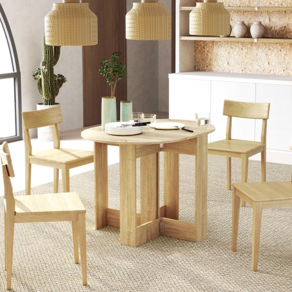Mesa de Sala de Jantar Dobrável com 2 Laterais Mesa Auxiliar de Madeira para Cozinha Sala de Estar 104x76x73,7 cm Madeira
