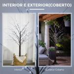 Árvore de Vidoeiro Artificial 150 cm com 96 LEDs Branco Frio, Neve Artificial, Base Metálica e Decoração de Natal Castanha