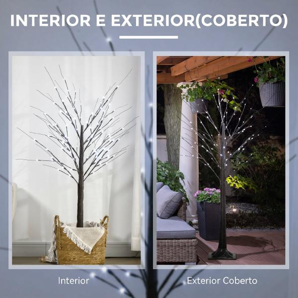 Árvore de Vidoeiro Artificial 150 cm com 96 LEDs Branco Frio, Neve Artificial, Base Metálica e Decoração de Natal Castanha