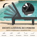 Conjunto de 2 Espreguiçadeiras Reclináveis em Plástico PP com Bandeja Lateral e Encosto Ajustável 5 Níveis 192x57x28,5 cm Preto