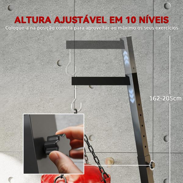 Suporte para Saco de Boxe de Pé Suporte para Saco de Boxe Dobrável com Altura Ajustável 170x90x182 - 225 cm Preto