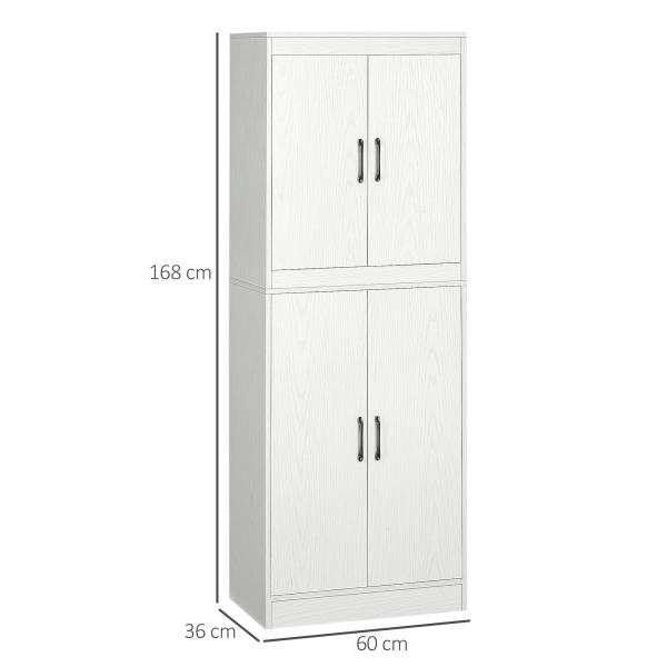 Armário de Cozinha Móvel Auxiliar de Cozinha com 4 Portas e 5 Prateleiras Estilo Moderno Anti - Tombo 60x36x168cm Branco