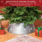 Saia para Árvore de Natal em Metal Impermeável, Decoração para Festas e Casa, 66x66x23 cm, Prateado