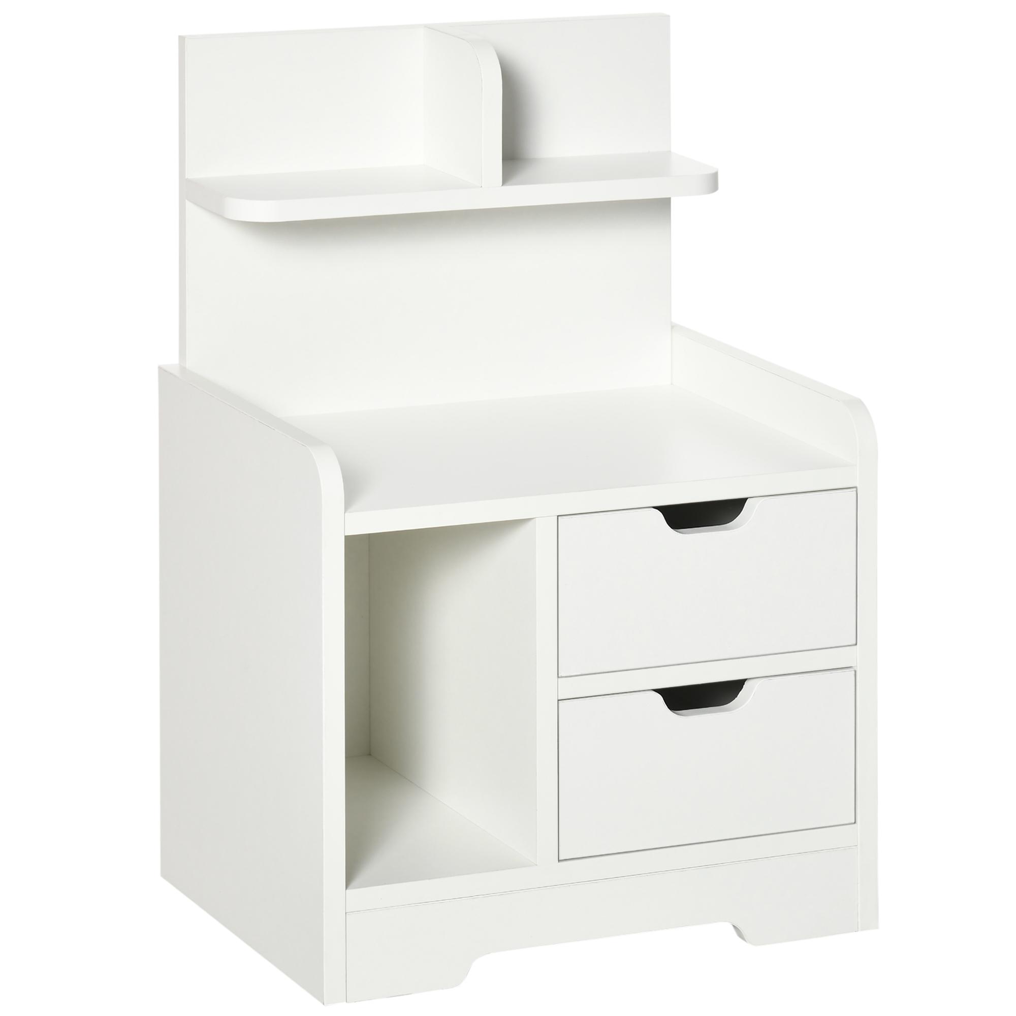 Mesa de Cabeceira Moderna com 2 Gavetas e 3 Compartimentos para Sala de Estar Quarto Carga 30 kg 40x30x60 cm Branco