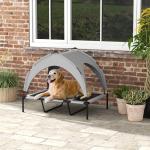 Cama Elevada para Cães com Toldo Estrutura de Aço e Bolsa de Transporte para Interior e Exterior 106x76x94 cm Cinzento Claro
