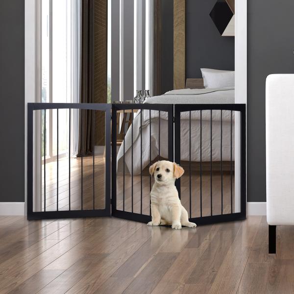 Barreira de Segurança Dobrável de 3 Painéis Portátil para Animais de Estimação 160x76 cm para Portas Escadas Corredores Marrom escuro
