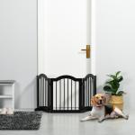 Barreira de Segurança Dobrável para Cães Pequenos com 3 Painéis e 2 Suportes 154,5x29,5x61 cm Preto