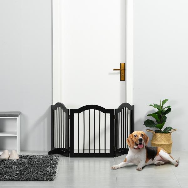 Barreira de Segurança Dobrável para Cães Pequenos com 3 Painéis e 2 Suportes 154,5x29,5x61 cm Preto