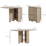 Mesa de Sala de Jantar Dobrável Mesa de Madeira com 2 Prateleiras de Armazenamento e Rodas para Cozinha 75x140x74 cm Madeira