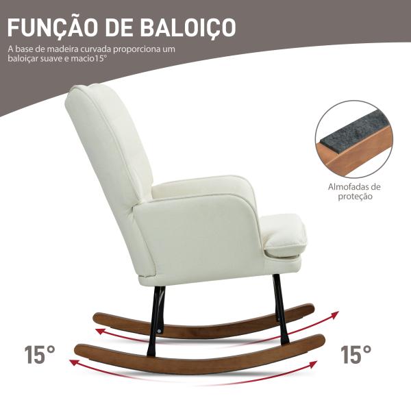 Conjunto de Poltrona Baloiço com Apoio para os Pés Poltrona Relax com Almofada Acolchoada e Anti - Tombo 64x89x90 cm Bege