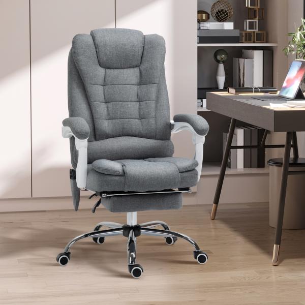 Cadeira de Massagem com 6 Pontos de Massagem Reclinável com Altura Ajustável e Função de Aquecimento 65x70x111 - 119 cm Cinza