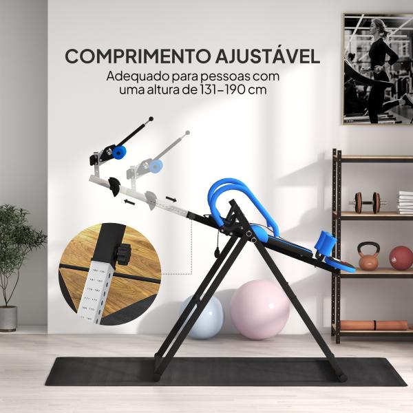 Mesa de Inversão Dobrável com Cinto de Segurança Altura Regulável para Utilizadores de 1,30 a 1,90 m 79x114x153 cm Preto e Azul