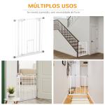 Barreira de Segurança para Cães Animais de Estimação 74 - 80cm para Escadas Portas e Corredor com Porta com Fechamento Automático e Sistema de Duplo Bloqueio Altura 76,2cm Branco