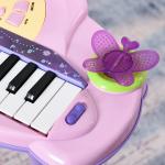 Piano Eléctrico Infantil 32 Teclas Piano Infantil com Microfone Banquinho Luzes Ritmos Sons MP3 Karaoke Rosa