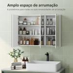 Armário de Casa de Banho com Espelho Armário de Parede Casa de Banho Suspenso com 3 Portas Prateleiras Ajustáveis 91,5x11,5x65 cm Branco