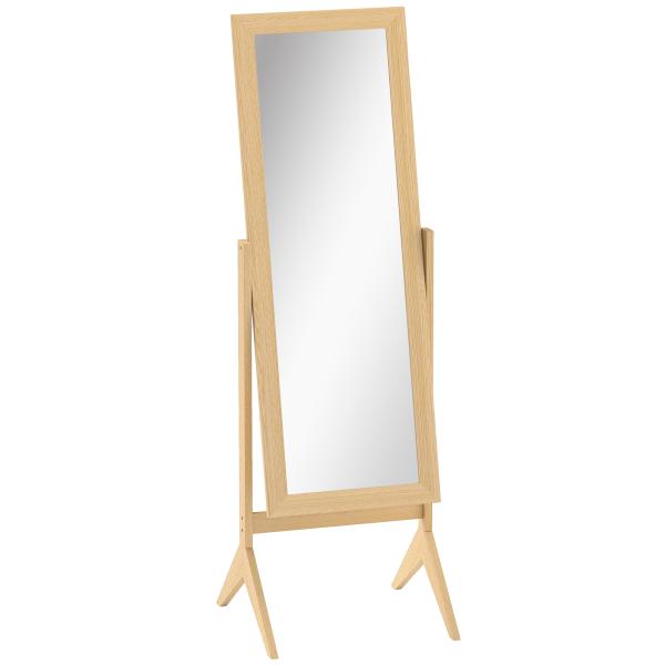 Espelho de Pé para Maquilhagem Reclinável com Estrutura de Madeira para Dormitório Vestidor 47x46x148 cm Carvalho