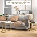 Conjunto de 2 Mesas de Centro Mesas Auxiliares Modernas com Bancada de Efeito Mármore e Estrutura de Aço para Sala Quarto Dourado