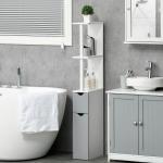 Coluna Casa de Banho com 2 Portas e 2 Prateleiras Abertas Estilo Moderno 15,2x29,8x118cm Branco e Cinza