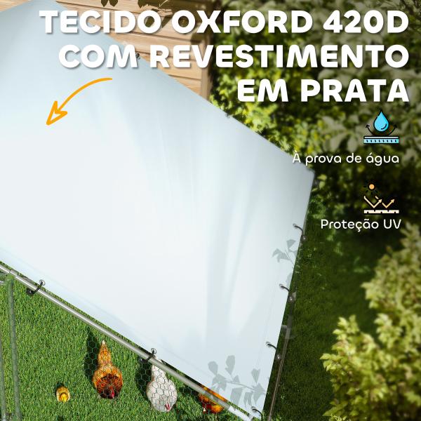 Galinheiro para Exterior 3x1,7x1,9 cm Galinheiro de Aço Galvanizado com Cobertura Anti UV para 5 - 8 Galinhas Prata
