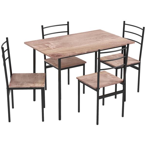 Conjunto de Sala de Jantar 5 Peças 1 Mesa e 4 Cadeiras com Pés em Aço para Cozinha 110x70x75 cm Madeira Natural e Preto
