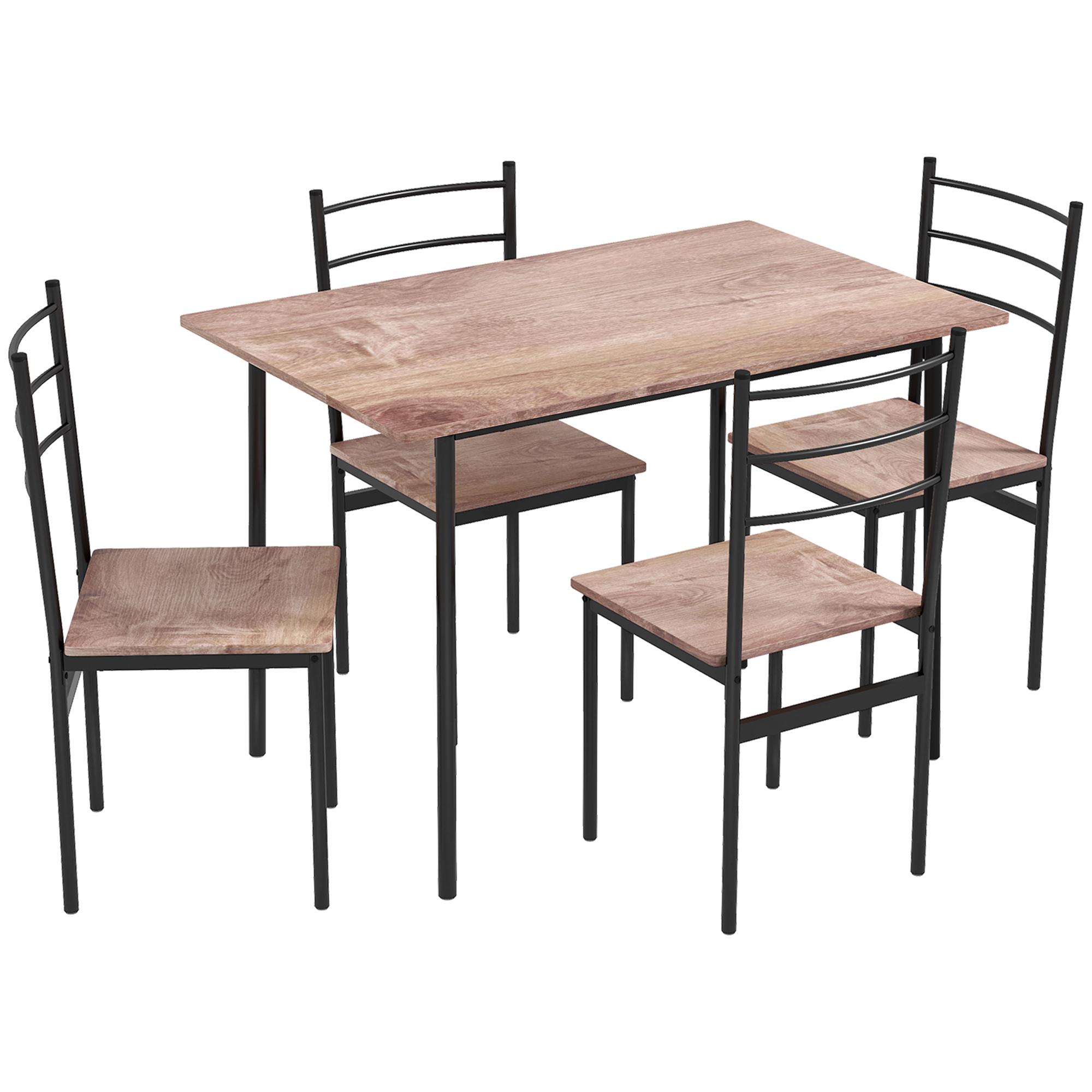 Conjunto de Sala de Jantar 5 Peças 1 Mesa e 4 Cadeiras com Pés em Aço para Cozinha 110x70x75 cm Madeira Natural e Preto