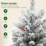 Mini Árvore de Natal Artificial com 35 Luzes LED 60 cm com 72 Ramos com Neve Pinhas Bagas e Base de Saco de Juta Ø37x60 cm Verde