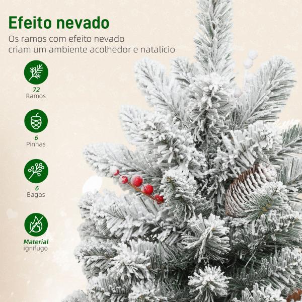 Mini Árvore de Natal Artificial com 35 Luzes LED 60 cm com 72 Ramos com Neve Pinhas Bagas e Base de Saco de Juta Ø37x60 cm Verde