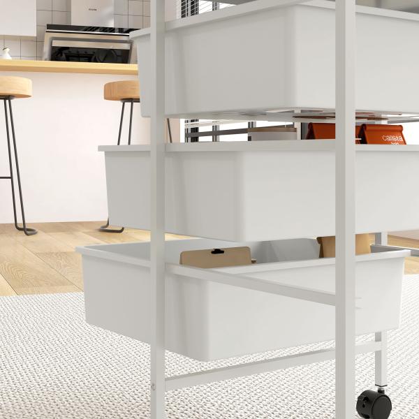 Carrinho Auxiliar com Rodas Carrinho de Cozinha de 3 Níveis com 3 Cestos e Estrutura de Aço 40,8x33,5x60,5 cm Branco