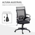 Cadeira de Escritório de Malha Giratória com Altura Ajustável Função Basculante e Apoio para os Braços 57x55x89 - 109 cm Preto
