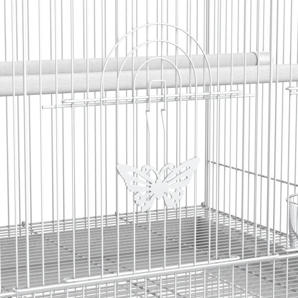 Gaiola para pássaros 60x41x41cm Aviário com 2 poleiros e 3 portas para pássaros pequenos Canários Papagaios de metal branco