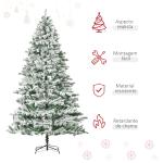 Árvore de Natal Ø140x225cm Neve Artificial com 1083 Pontas de PVC Base Dobrável e Suporte de Metal Decoração de Natal para Interiores Verde e Branco