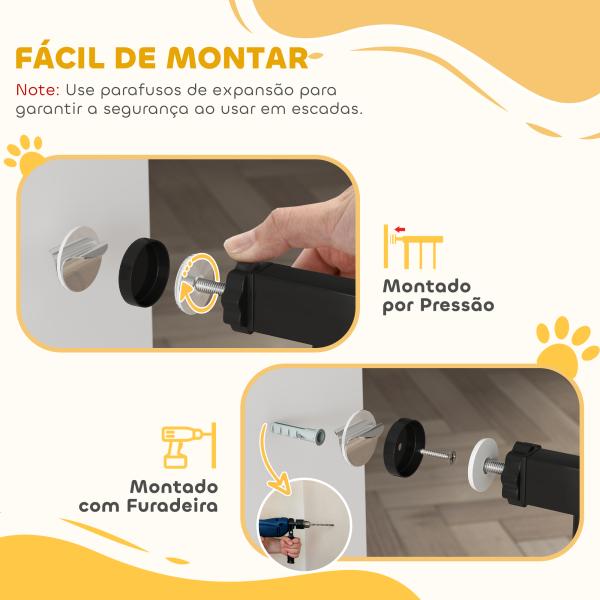 Barreira de Segurança para Cães com Largura Ajustável 74 - 80 cm e Extensões para Escadas e Portas Preto