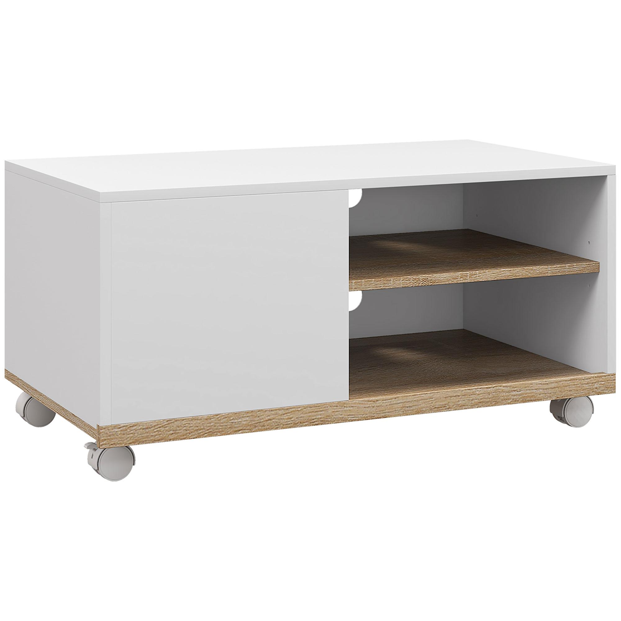 Móvel de TV Mesa de Sala de Estar Moderna de TV de 42 Polegadas com 4 Rodas 80x45x39,5 cm Branco