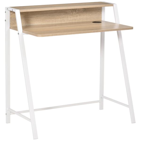 Secretária Mesa de Computador 84x45x85cm com Bancada de Madeira e Pés de Metal Estilo Moderno Carvalho e Branco