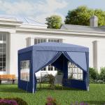 Tenda de Jardim com Paredes Laterais Amovíveis Janelas Porta com Zíper e Bolsa de Transporte 295x295x195 - 258 cm Azul