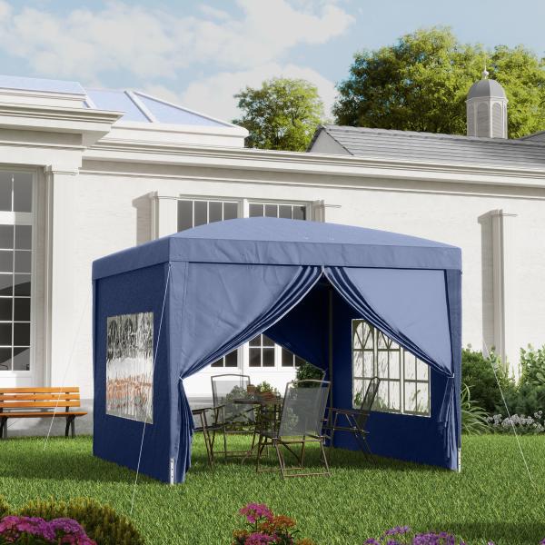 Tenda de Jardim com Paredes Laterais Amovíveis Janelas Porta com Zíper e Bolsa de Transporte 295x295x195 - 258 cm Azul