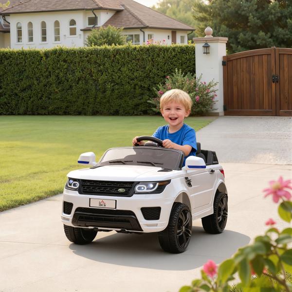 Carro Elétrico SUV Infantil 12V com 2 Motores Controlo Remoto Faróis Buzina Bluetooth Música USB e Abertura de Porta 3 - 5km/h 110x68x52cm Branco