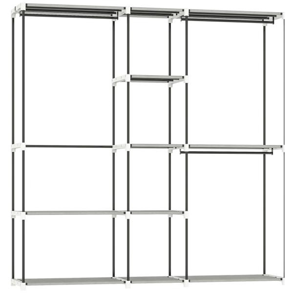 Armário para Roupas 182x43x185 cm Armário Aberto com 8 Prateleiras de Tecido Barras para Pendurar 182x43x185 cm Cinza