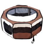 Parque Dobrável para Cães e Gatos, Cercado Portátil para Animais Pequenos em Tecido Oxford Impermeável, Ø90x41 cm, Castanho