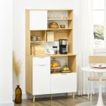 Armário de Cozinha com 3 Portas Gaveta Prateleira Ajustável Bancada para Micro - Ondas e Suporte para Panos 93x40x180 cm Madeira e Branco