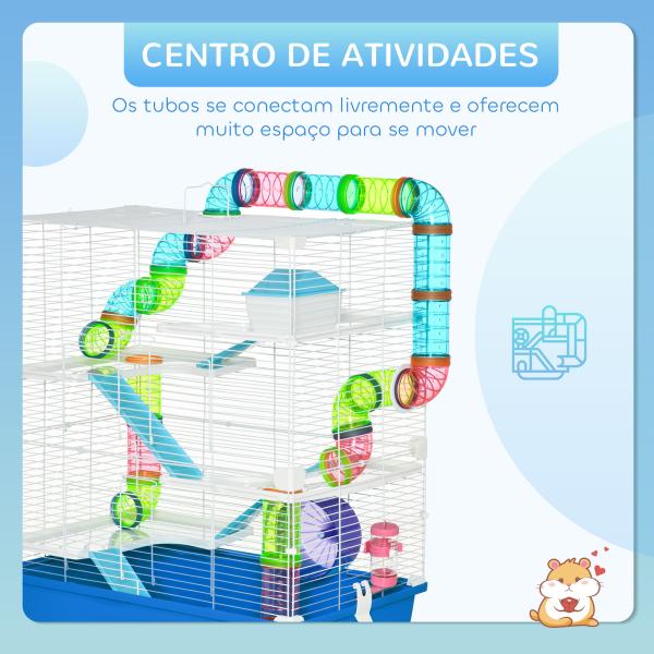 Gaiola para Hámster Grande 59x36x69 cm com 4 Plataformas Tubos Comedouro Bebedouro 4 Rampas Roda de Exercícios Multicor