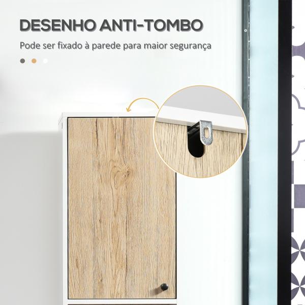 Coluna Casa de Banho Armário Alto Auxiliar de Casa de Banho com 2 Portas e 6 Prateleiras 31,5x30x169 cm Branco e Carvalho