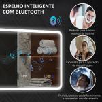 Espelho de Casa de Banho com Luz LED 70x50 cm Bluetooth 3 Cores de Luz Relógio Digital Função Antiembaciamento Função de Memória Prata