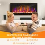Lareira Elétrica Ultrafina de Parede e Embutir com Chama 3D Brilho/Velocidade Ajustável 12 Cores Pedras 900/1800W 106,7x9,4x47 cm Preto
