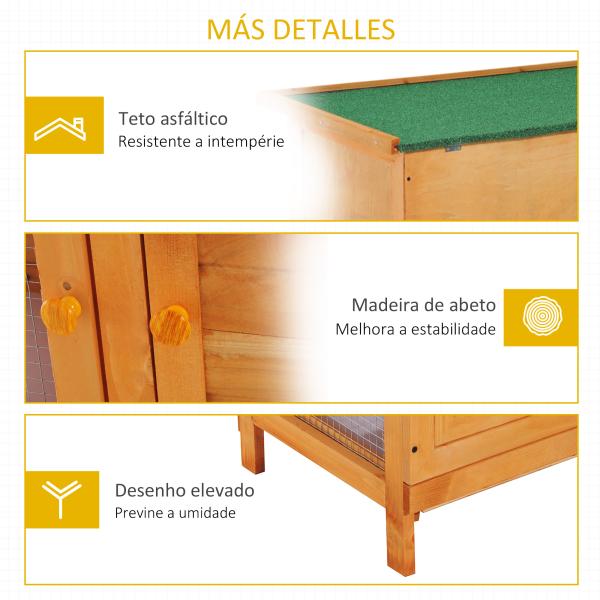 Coelheira de Madeira Exterior de 2 Níveis Gaiola para 1 - 2 Coelhos Animais Pequenos com Teto Asfáltico Dobrável e 2 Bandejas Removíveis 90x45x90cm Madeira