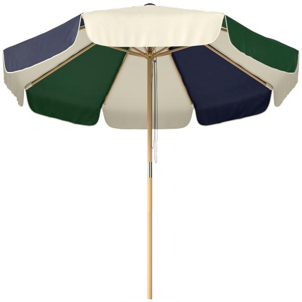 Chapéu de Sol para Terraço Exterior Ø2,3 m com Estrutura de Efeito Madeira Polia com Corda Toldo Bicolor UPF30+ Multicor