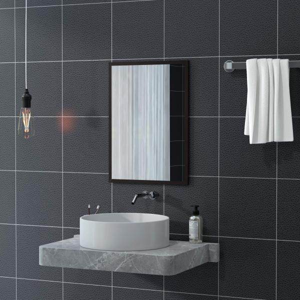 Espelho de Parede Decorativo 50x70 cm Espelho Retangular Espelho de Sala com 4 Ganchos Metálicos Estilo Moderno Preto