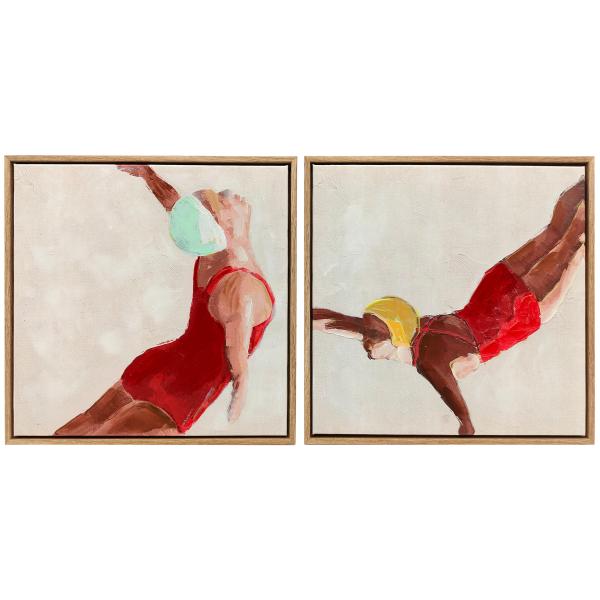 Pinturas em Tela de Figuras Dinâmicas à Mão 40x40 cm 2 Peças Pinturas de Arte de Parede Emolduradas Decoração Moderna Vermelho