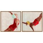 Pinturas em Tela de Figuras Dinâmicas à Mão 40x40 cm 2 Peças Pinturas de Arte de Parede Emolduradas Decoração Moderna Vermelho