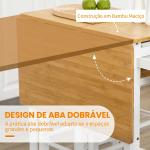 Conjunto de Mesa Alta de Bar e 2 Bancos com Rodas Mesa Dobrável de Cozinha com Bancos 86x75,5x83,5 cm Natural